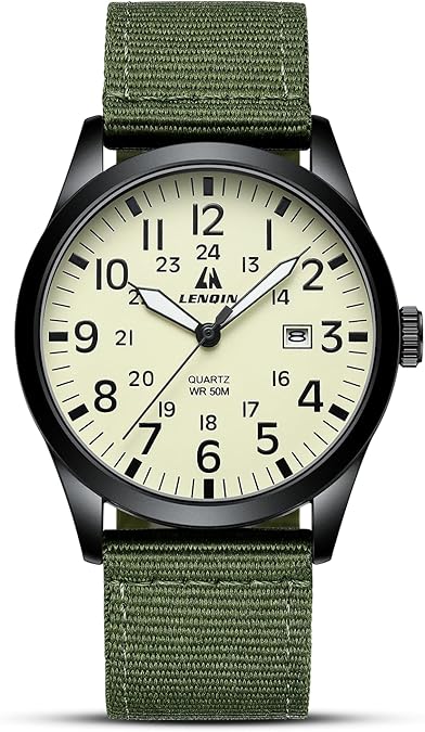 71UUjbESoFL._AC_SY675_ LN LENQIN Mens Watches Unisex Military Sport Nylon Strap Stylish Luminous Fashion Analog Quartz Watch for Men Waterproof Army Tactical Casual Wristwatch